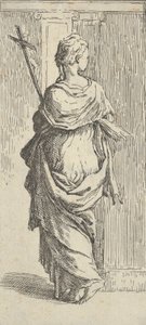 Fille portant un crucifix et marchant vers un pilastre, vue de dos, vers 1590-1600