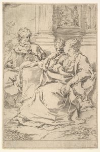 La Sainte Famille avec scène scripturaire en arrière-plan - Guido Reni