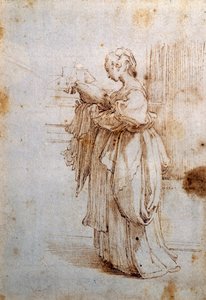 Femme avec coussin