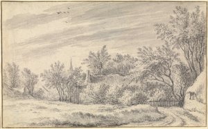 Chemin de village avec clocher d
