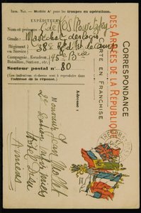 Carte postale autographe à Jean Mollet, datée du 16 septembre 1915