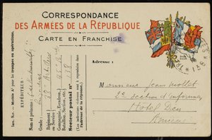 Carte Postale à Jean Mollet, 1915