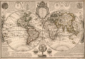 Carte generale de la terre - ou mappe monde auec les quatre principau  sistemes  les figures des sept planetes le tout selon les nouvelles obseruations. LOC 2017585685 - Guillaume Danet