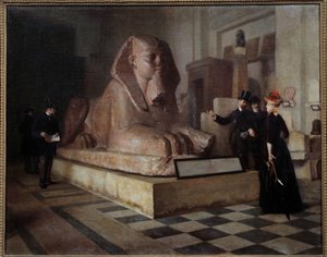 Salle égyptienne du Louvre, visiteurs devant le Grand Sphinx - Guillaume Larrue