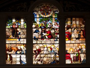 Épisode de la vie de Jésus, vitrail de Guillaume de Marcillat (1470-1529) 1509, Chœur de la Basilique Santa Maria del Popolo, Rome