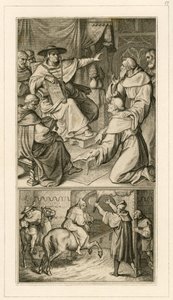 Martin Luther en discussion avec le cardinal Cajetan, Luther doit révoquer ses écrits, à côté de lui son ami Staupitz
