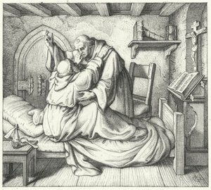 Martin Luther est consolé par un moine pendant son tourment spirituel au monastère (gravure) - Gustav Ferdinand Leopold Konig