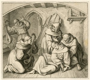Martin Luther est inconscient dans sa cellule de monastère, avec d