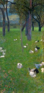 Après la pluie, jardin avec des poules à Sainte-Agathe, 1898