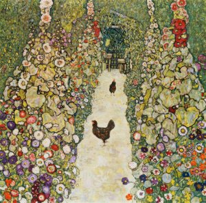 Chemin de jardin avec poules
