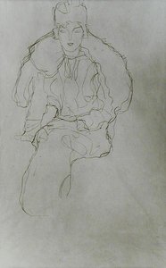 Femme assise avec un manteau de fourrure et une coiffe - Gustav Klimt