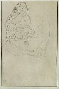 Assis, à moitié nu, les yeux fermés - Gustav Klimt