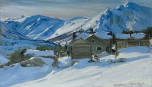 Ferme de montagne dans un paysage enneigé