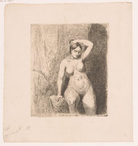 Femme nue assise tenant son chignon