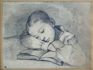 Portrait de Juliette Courbet endormie. Dessin à la mine de plomb par Gustave Courbet (1819-1877). 1841. Dim. 0.20 x 0.26. Paris, Musée d