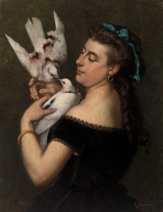 Femme avec des pigeons