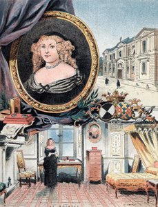 Portrait de la Marquise de Sévigné, avec le Château des Rochers et l