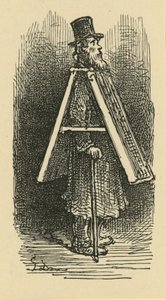 Une illustration représentant un homme-sandwich