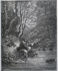 Apparition de Dorothée en habits de fermière - de "Don Quichotte de la Manche" par Miguel Cervantes (1547-1616) - Gravure sur bois d