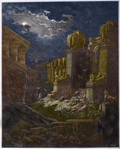 Babylone en ruine - La Chute de Babylone - Babylone en ruine (vision de Saint Jean) - Gravure dans « La Bible illustrée » par Gustave Doré (1832-1883) - Gravure de « La Bible de Doré » - Gustave Dore