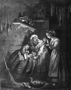 Cendrillon : La marraine fée sculptant la citrouille - Gustave Dore
