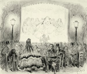 Salle de concert de café en France, vers 1865, gravure