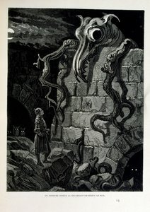 Croque-Mitaine; illustration de 1863, par Gustave Doré (1832 – 1883); artiste français, graveur, illustrateur. Croque-Mitaine (Le Croque-mitaine) un personnage maléfique présenté aux enfants pour les effrayer et ainsi les rendre plus sages. - Gustave Dore