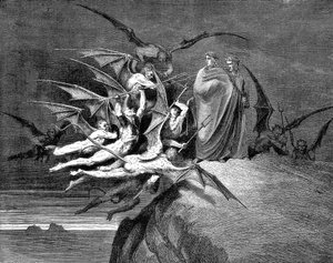 Dante et Virgile assaillis par des démons dans leur passage à travers le huitième cercle, 1861