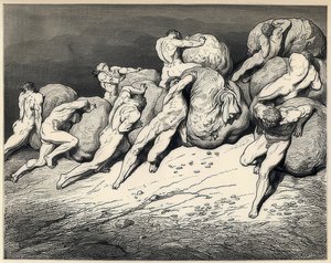 Les âmes des prodigues et des avares. Illustration de la Divine Comédie de Dante Alighieri