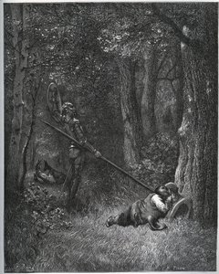 Don Quichotte réveillant Sancho Panza - de "Don Quichotte de la Manche" de Miguel Cervantes - Gustave Dore