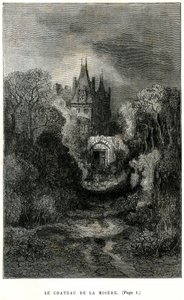 Gravure de Gustave Doré en frontispice du roman de Théophile Gautier « Le Capitaine Fracasse ». Édition Charpentier 1863. Le Château de la Misère, demeure du Baron de Sigognac. - Gustave Dore