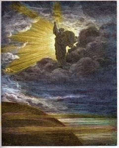 Dieu créant la lumière - La Création de la lumière - Ancien Testament (Genèse) - Création de la lumière - gravure dans « La Bible illustrée » par Gustave Doré (1832-1883) - Gravure de « La Bible de Doré »