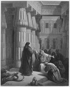 Gustave Doré Bible : Les Égyptiens pressent Moïse de partir