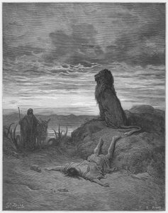 Bible de Gustave Doré : Le prophète désobéissant tué par un lion