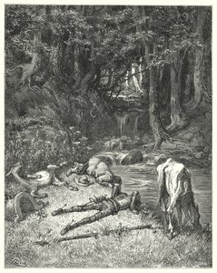 Don Quichotte de Gustave Doré: "Une prairie, arrosée par un ruisseau, les invita à descendre" - Gustave Dore