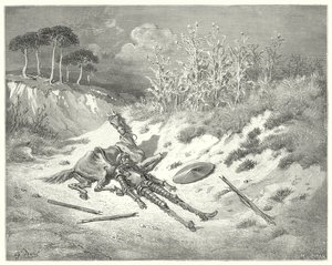 Don Quichotte de Gustave Doré : "Hélas ! où êtes-vous, chère dame, que pour mon malheur vous ne pleurez pas ?"