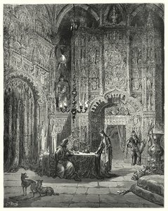 Don Quichotte de Gustave Doré : "Une autre demoiselle entre dans la pièce et commence à l
