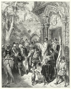 Don Quichotte de Gustave Doré : "Il baisa la main du duc et de la duchesse en partant, et reçut la bénédiction de son maître"