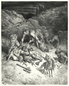 Don Quichotte de Gustave Doré : "Comment Felixmarte a coupé cinq géants par le milieu"