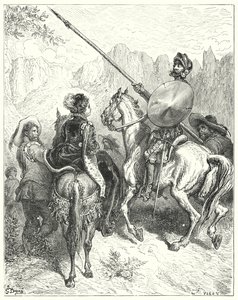 Don Quichotte de Gustave Doré : "Maintenant, madame," dit Don Quichotte, "laissez-moi vous prier de me dire par où nous devons aller, pour vous rendre service" - Gustave Dore