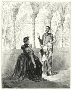 Don Quichotte : "Je vous en prie, mon Seigneur Don Quichotte, retirez-vous, car cette pauvre jeune créature ne reviendra pas à elle tant que vous serez là" (gravure) - Gustave Dore