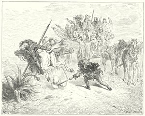 Don Quichotte de Gustave Doré: "Le fou de la pièce arriva en gambadant avec ses clochettes de morris" - Gustave Dore