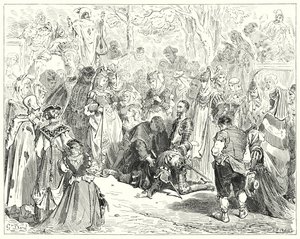 Don Quichotte de Gustave Doré : "La pauvre vierge, tremblante et effrayée sans dire un mot, vint vers le pauvre Basil" - Gustave Dore