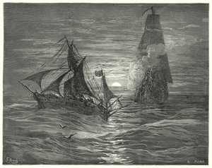 Don Quichotte de Gustave Doré : "Ils étant sous le vent, tirèrent deux coups de canon sur nous"