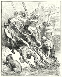 Don Quichotte de Gustave Doré : "Ils furent tous deux tirés à terre, plus trempés que assoiffés" - Gustave Dore