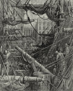 Dans les docks de Londres. Gravure : Gustave Doré. De : "London - A Pilgrimage", texte de W. B. Jerrold, gravé par C. Maurant, 1872. - Gustave Dore