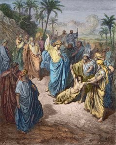 Jésus guérissant le lunatique - Gravure en couleur d