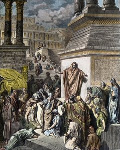 Jonas exhorte les Ninivites à la pénitence - Jonas encourage les Ninivites à faire pénitence - illustration de 