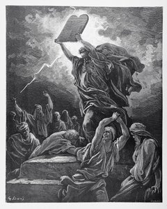 Moïse brisant les tables de la loi, gravé par Hotelin, c.1868 - Gustave Dore
