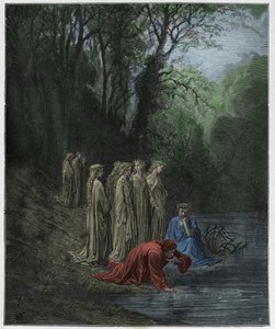 Purgatoire, Chant 33 : Dante boit de la rivière Eunoe, illustration de "La Divine Comédie" par Dante Alighieri, 1885